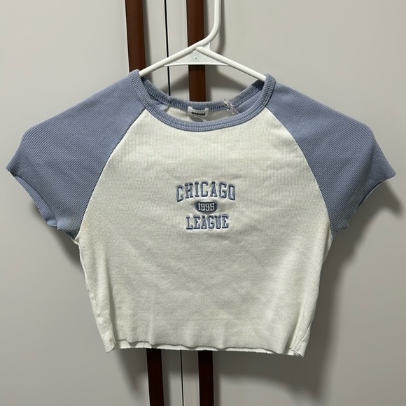 garage blue and white cropped tee - Picture 1 of 2